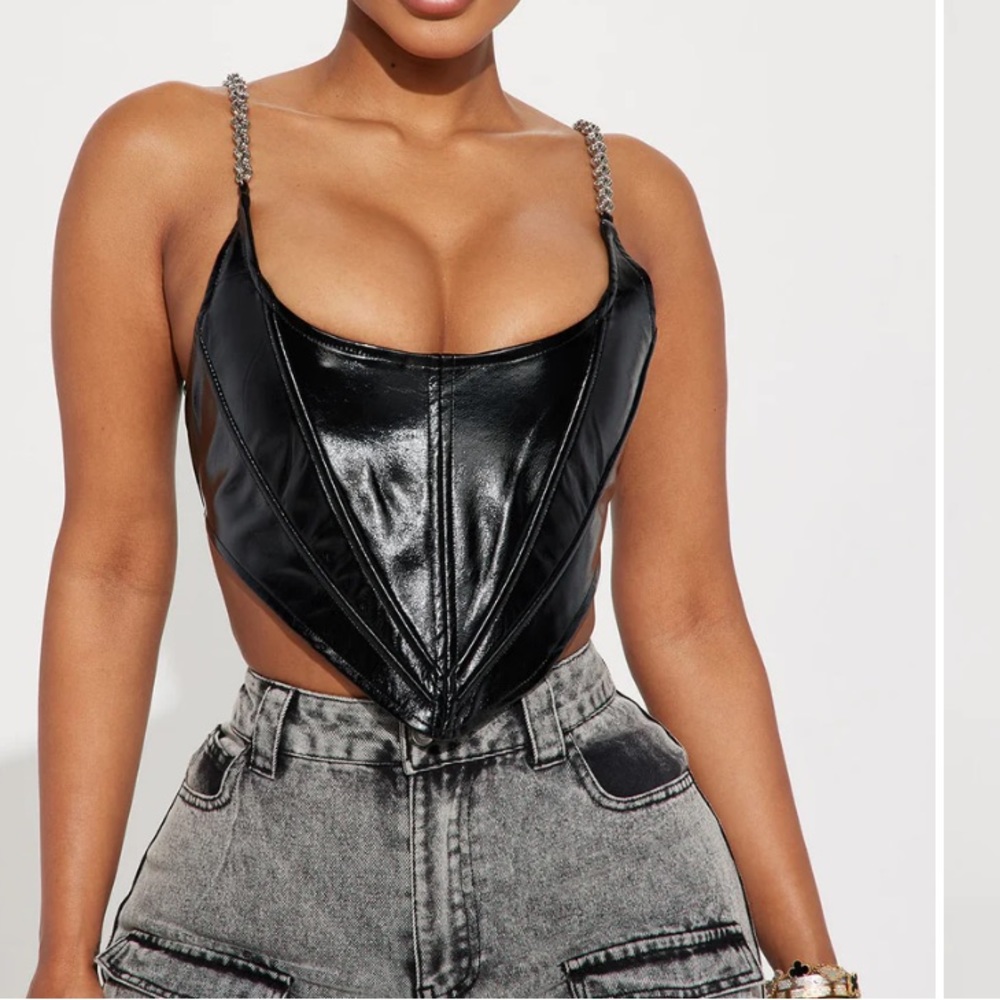 Faux leather black corset top NWT - Size S